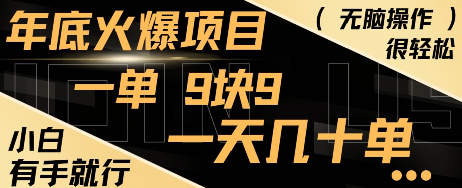 年底火爆项目，一单9.9，一天几十单，只需一部手机，傻瓜式操作，小白有手就行-搞个副业