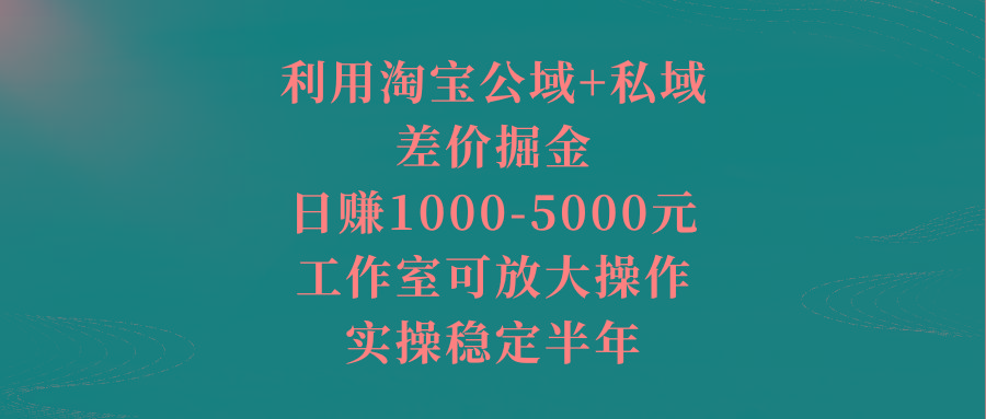 利用淘宝公域+私域差价掘金，日赚1000-5000元，工作室可放大操作，实操…-搞个副业