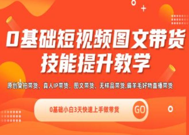 0基础短视频图文带货实操技能提升教学(直播课+视频课),0基础小白3天快速上手做带货-搞个副业