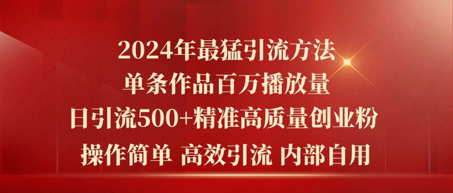 2024年最猛暴力引流方法，单条作品百万播放 单日引流500+高质量精准创业粉-搞个副业