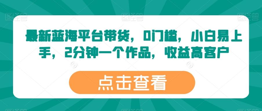 最新蓝海平台带货，0门槛，小白易上手，2分钟一个作品，收益高【揭秘】-搞个副业