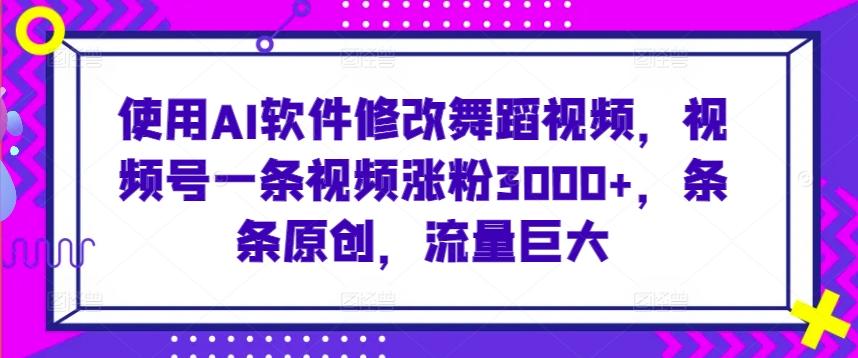 使用AI软件修改舞蹈视频，视频号一条视频涨粉3000+，条条原创，流量巨大【揭秘】-搞个副业