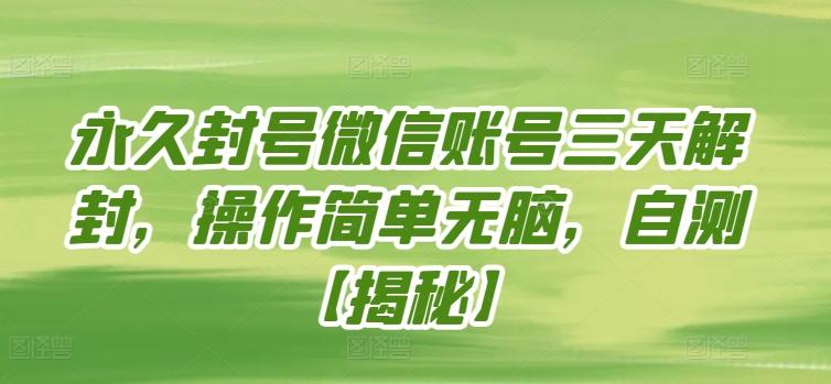 永久封号微信账号三天解封，操作简单无脑，自测【揭秘】-搞个副业
