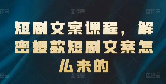 短剧文案课程，解密爆款短剧文案怎么来的-搞个副业