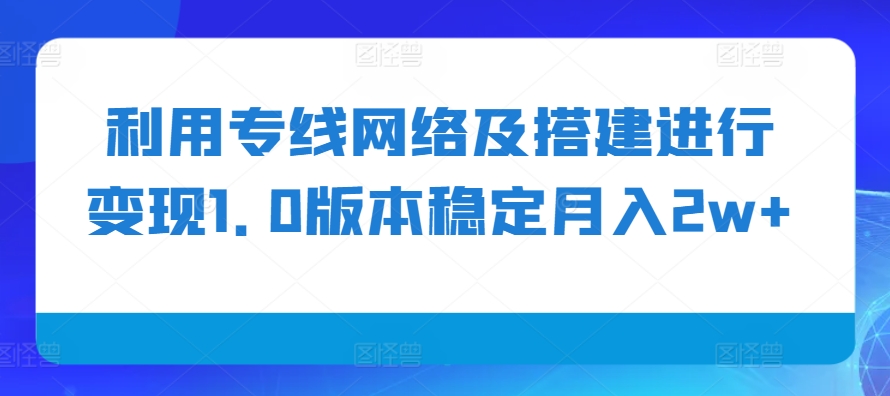 利用专线网络及搭建进行变现1.0版本稳定月入2w+【揭秘】-搞个副业