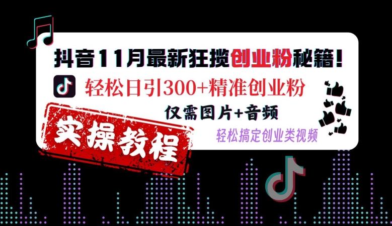 抖音11月最新狂揽创业粉秘籍，轻松日引300+精准创业粉，仅需图片+音频，轻松搞定创业类视频-搞个副业