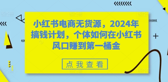 小红书电商无货源，2024年搞钱计划，个体如何在小红书风口赚到第一桶金-搞个副业