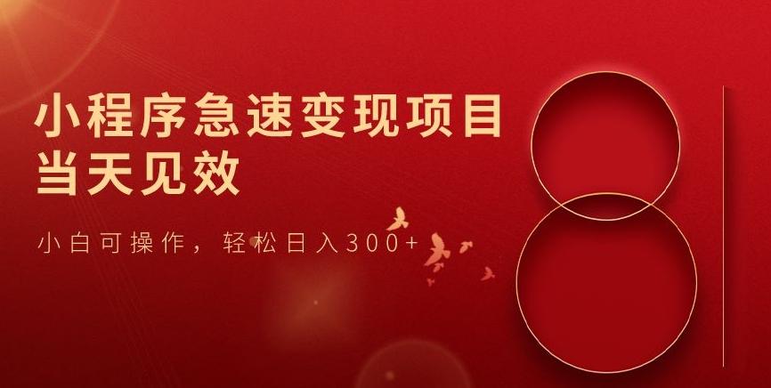 小程序急速变现项目，当天见效，小白可操作，轻松日入300+-搞个副业