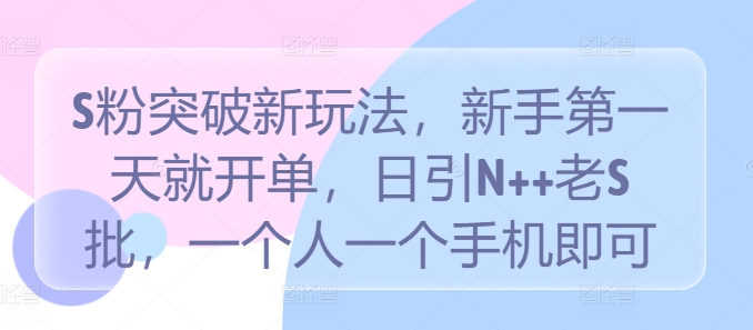 S粉突破新玩法，新手第一天就开单，日引N++老S批，一个人一个手机即可【揭秘】-搞个副业