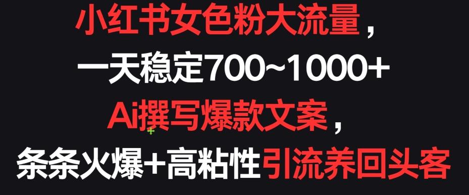 小红书女色粉大流量，一天稳定700~1000+  Ai撰写爆款文案，条条火爆+高粘性引流养回头客【揭秘】-搞个副业