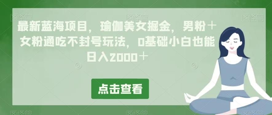 最新蓝海项目，瑜伽美女掘金，男粉＋女粉通吃不封号玩法，0基础小白也能日入2000＋-搞个副业