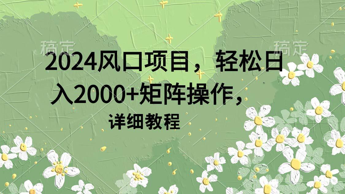 (9652期)2024风口项目，轻松日入2000+矩阵操作，详细教程-搞个副业