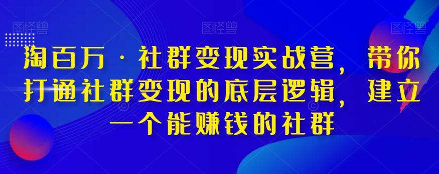 淘百万·社群变现实战营，带你打通社群变现的底层逻辑，建立一个能赚钱的社群-搞个副业
