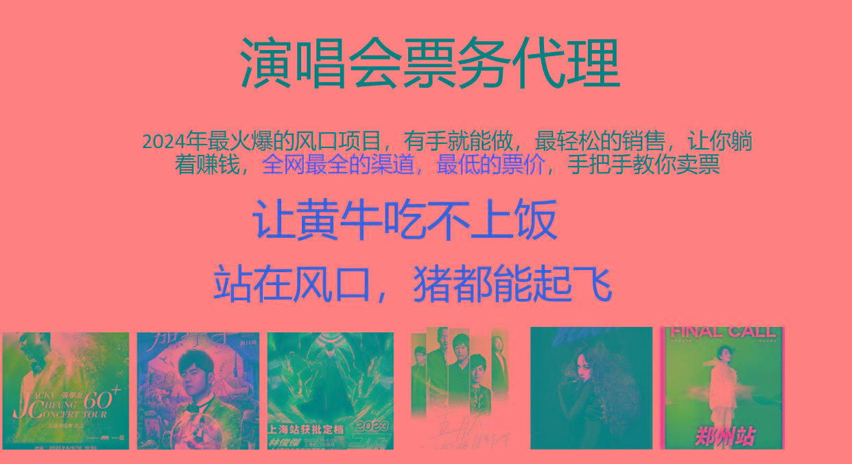 2024年最火爆风口项目，演唱会票务代理，日入2000+，一部手机就能搞定！-搞个副业