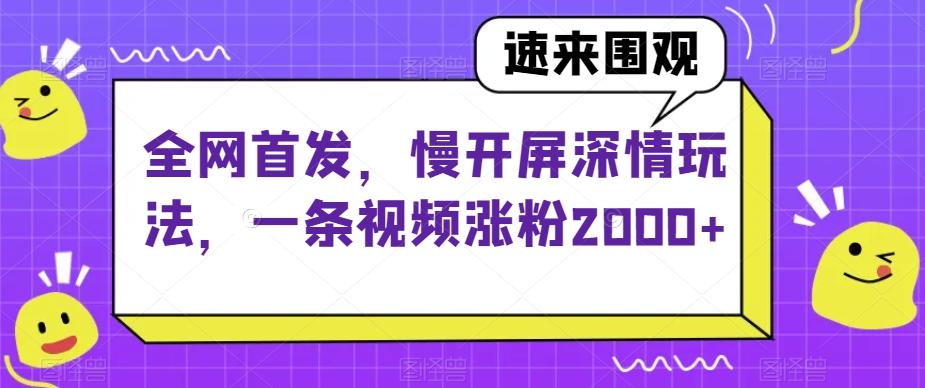 全网首发，慢开屏深情玩法，一条视频涨粉2000+【揭秘】-搞个副业