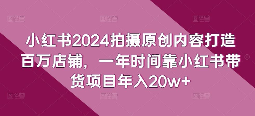 小红书2024拍摄原创内容打造百万店铺，一年时间靠小红书带货项目年入20w+-搞个副业