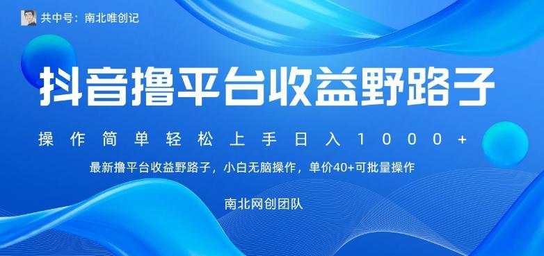 最新撸抖音平台收益野路子，操作简单，单价高，小白可无脑操作可日入1000+-搞个副业