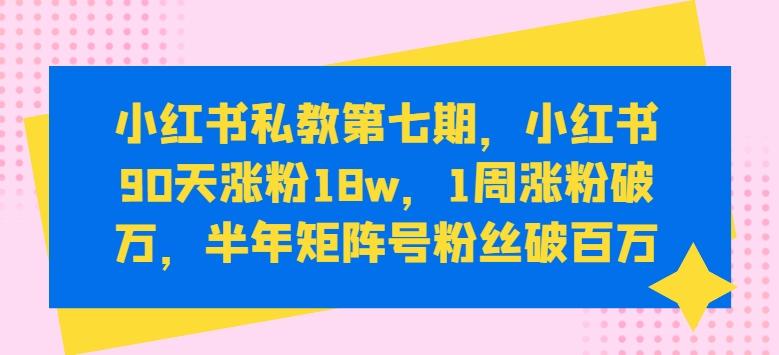 小红书私教第七期，小红书90天涨粉18w，1周涨粉破万，半年矩阵号粉丝破百万-搞个副业