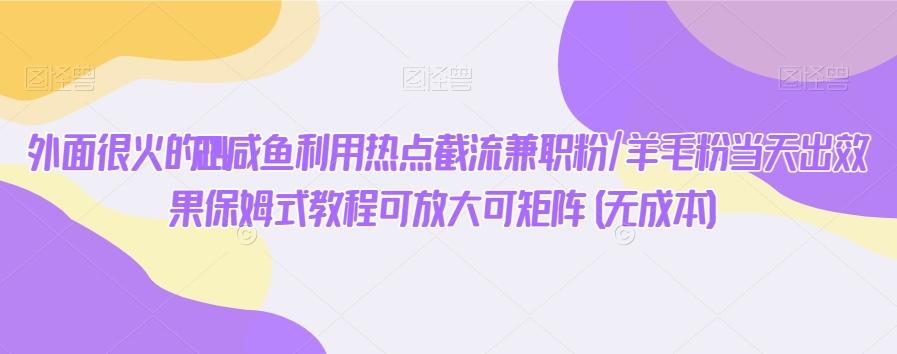 外面很火的2024咸鱼利用热点截流兼职粉/羊毛粉当天出效果保姆式教程可放大可矩阵(无成本)-搞个副业