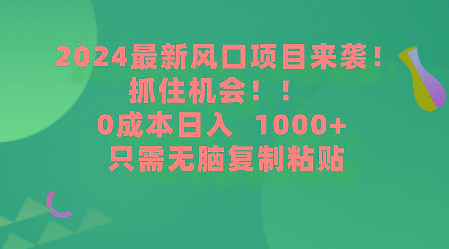 (9899期)2024最新风口项目来袭，抓住机会，0成本一部手机日入1000+，只需无脑复…-搞个副业