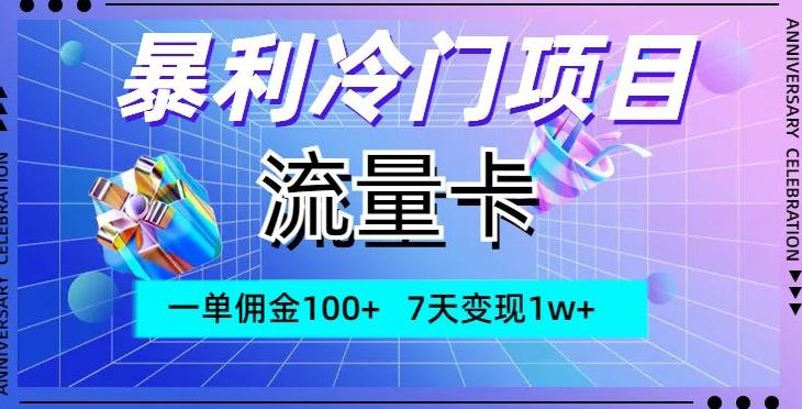 暴利冷门项目，流量卡，一单佣金100+，7天变现1w+-搞个副业