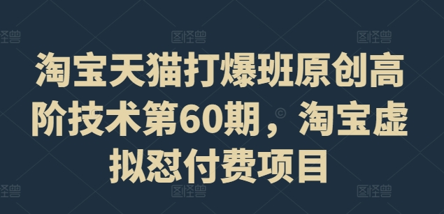 淘宝天猫打爆班原创高阶技术第60期，淘宝虚拟怼付费项目-搞个副业