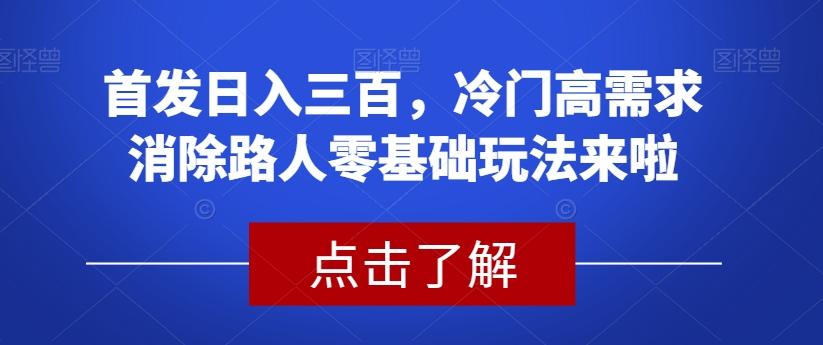 首发日入三百，冷门高需求消除路人零基础玩法来啦【揭秘】-搞个副业