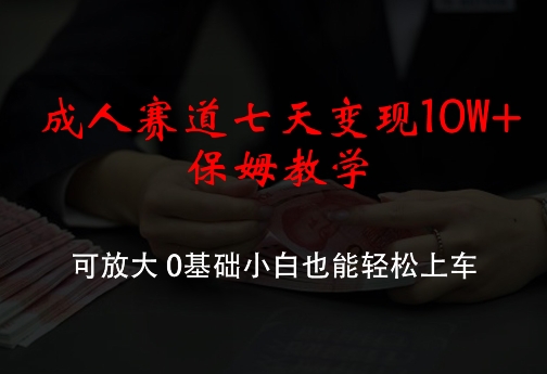 成人赛道七天变现10W+保姆教学，可放大，0基础小白也能轻松上车【揭秘】-搞个副业