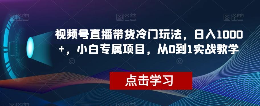 视频号直播带货冷门玩法，日入1000+，小白专属项目，从0到1实战教学【揭秘】-搞个副业
