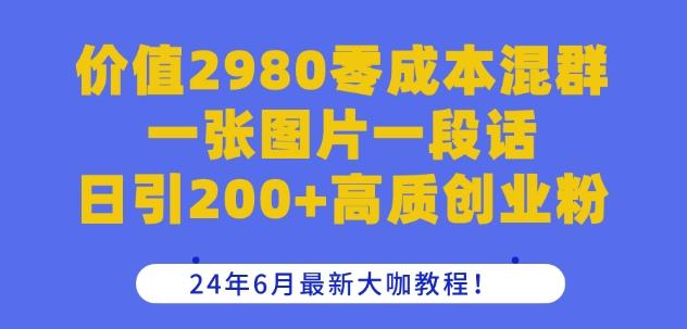 价值2980零成本混群一张图片一段话日引200+高质创业粉，24年6月最新大咖教程【揭秘】-搞个副业