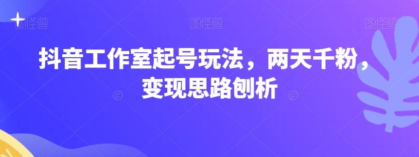 抖音工作室起号玩法，两天千粉，变现思路刨析-搞个副业