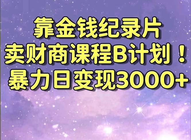 靠金钱纪录片卖财商课程B计划！暴力日变现3000+，喂饭式干货教程！-搞个副业