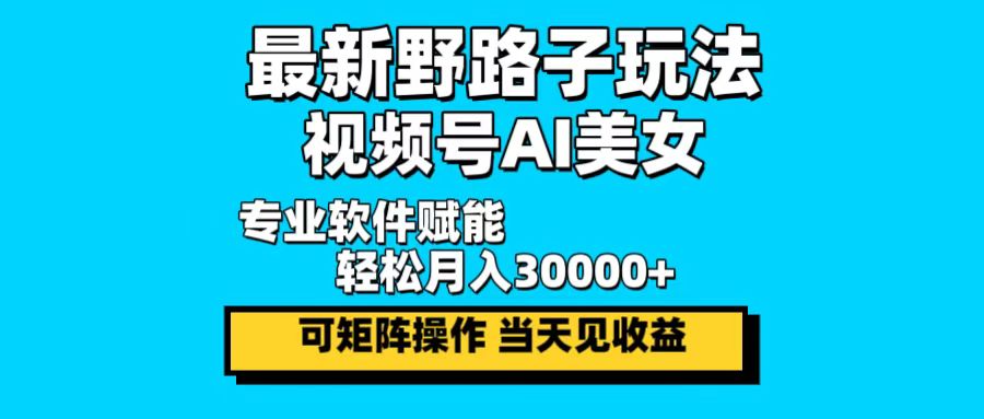最新野路子玩法，视频号AI美女，当天见收益，轻松月入30000＋-搞个副业