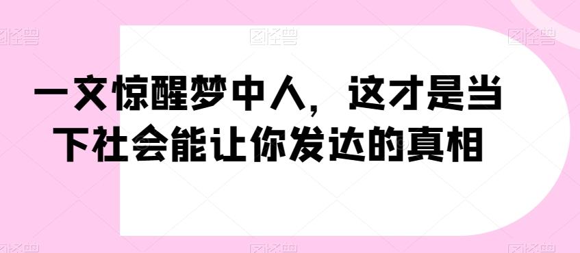 一文惊醒梦中人，这才是当下社会能让你发达的真相【公众号付费文章】-搞个副业