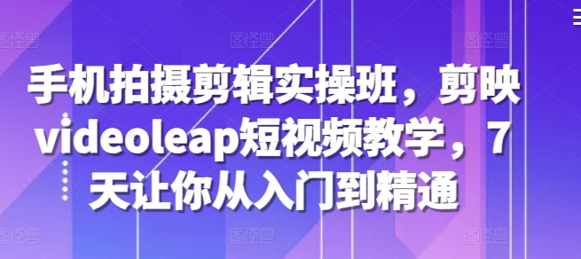 手机拍摄剪辑实操班，剪映videoleap短视频教学，7天让你从入门到精通-搞个副业