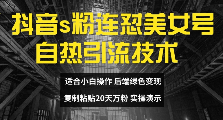抖音s粉连怼美女号自热引流技术复制粘贴，20天万粉账号，无需实名制，矩阵操作【揭秘】-搞个副业