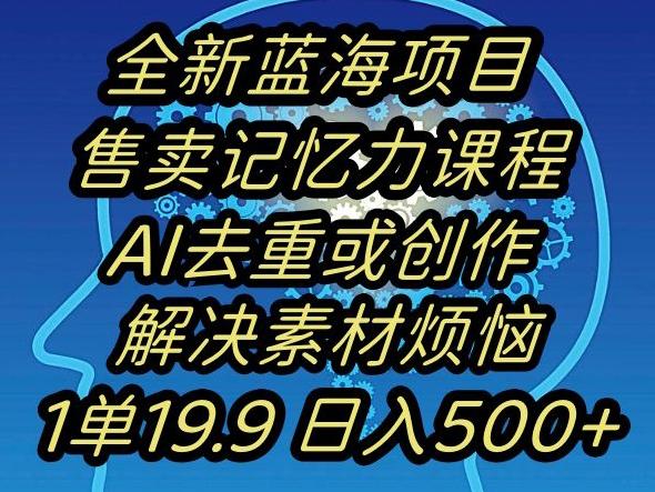 蓝海项目记忆力提升，AI去重，一单19.9日入500+【揭秘】-搞个副业