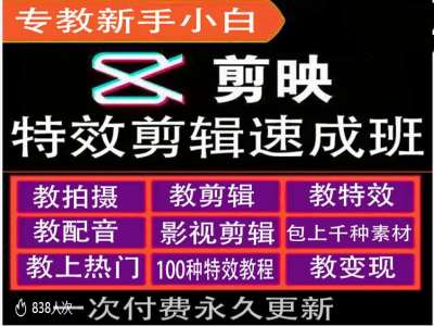 剪映特效教程和运营变现教程，特效剪辑速成班，专教新手小白-搞个副业