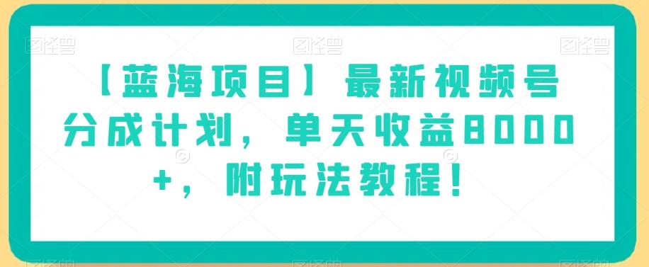 【蓝海项目】最新视频号分成计划，单天收益8000+，附玩法教程！-搞个副业