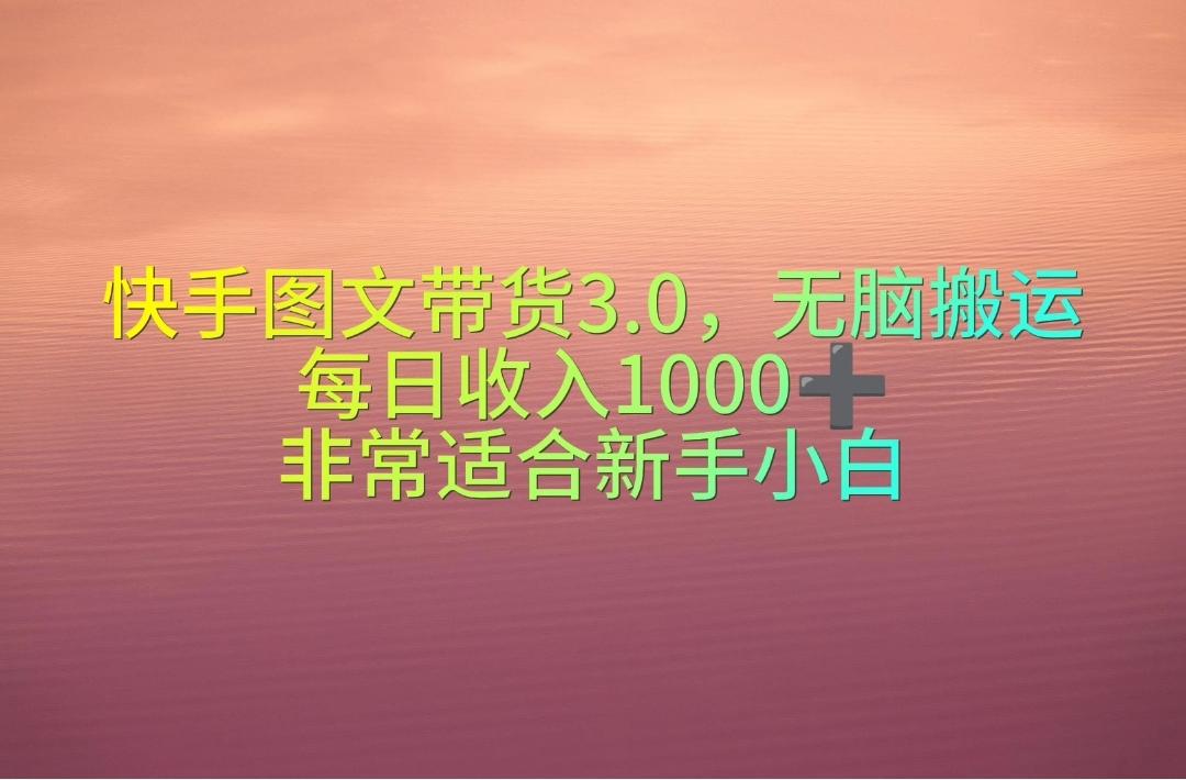 快手图文带货3.0，无脑搬运，每日收入1000＋，非常适合新手小白-搞个副业