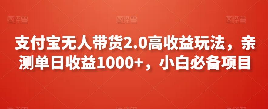 支付宝无人带货2.0高收益玩法，亲测单日收益1000+，小白必备项目【揭秘】-搞个副业