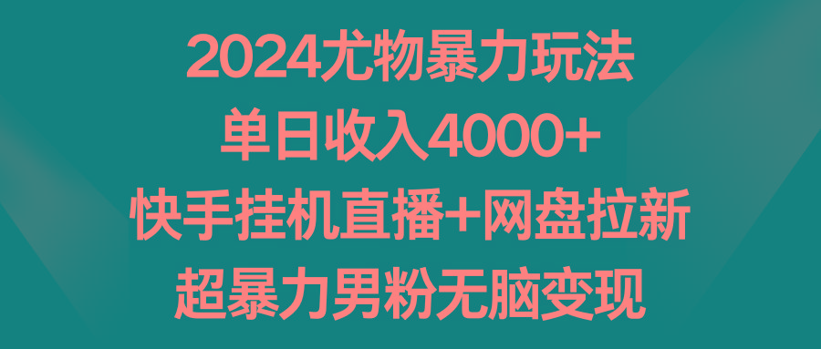 2024尤物暴力玩法 单日收入4000+快手挂机直播+网盘拉新 超暴力男粉无脑变现-搞个副业