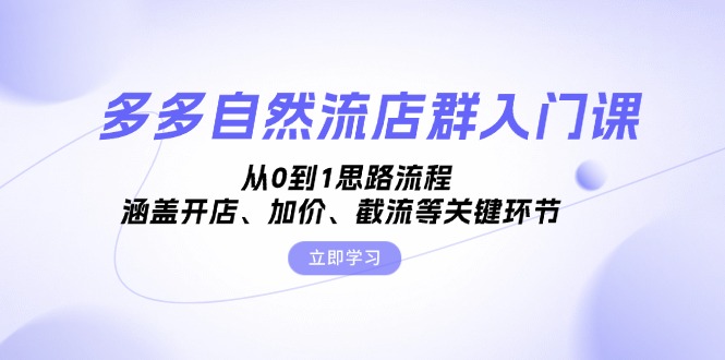 多多自然流店群入门课，从0到1思路流程，涵盖开店、加价、截流等关键环节-搞个副业