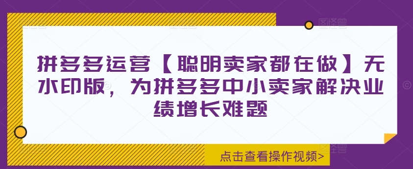 拼多多运营【聪明卖家都在做】无水印版，为拼多多中小卖家解决业绩增长难题-搞个副业