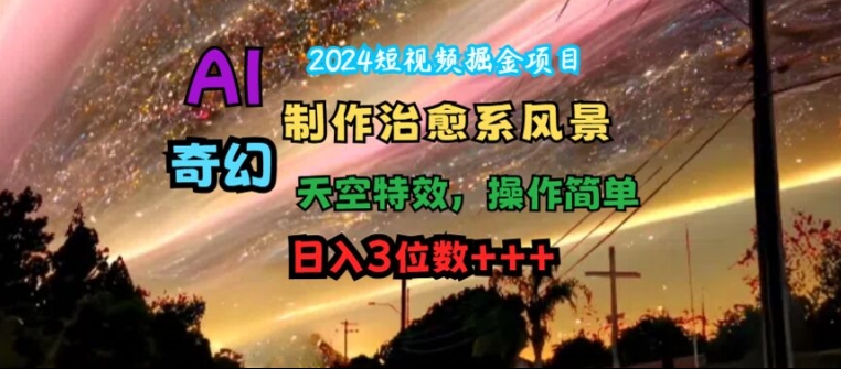 2024短视频掘金项目，AI制作治愈系风景，奇幻天空特效，操作简单，日入3位数【揭秘】-搞个副业