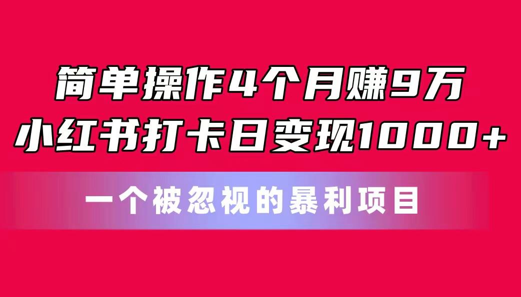 简单操作4个月赚9万！小红书打卡日变现1000+！一个被忽视的暴力项目-搞个副业