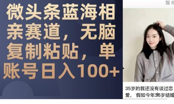 微头条蓝海相亲赛道，无脑复制粘贴，单账号日入100+-搞个副业