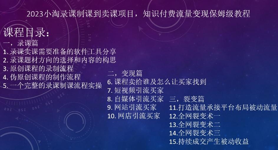 2023小淘录课制课到卖课项目，知识付费流量变现保姆级教程-搞个副业