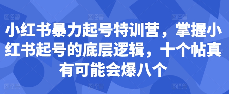 小红书暴力起号特训营，掌握小红书起号的底层逻辑，十个帖真有可能会爆八个-搞个副业