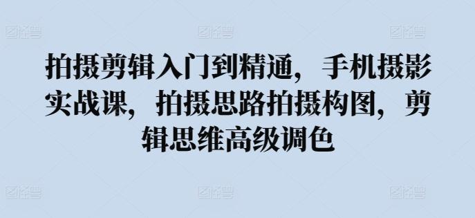 拍摄剪辑入门到精通，​手机摄影实战课，拍摄思路拍摄构图，剪辑思维高级调色-搞个副业